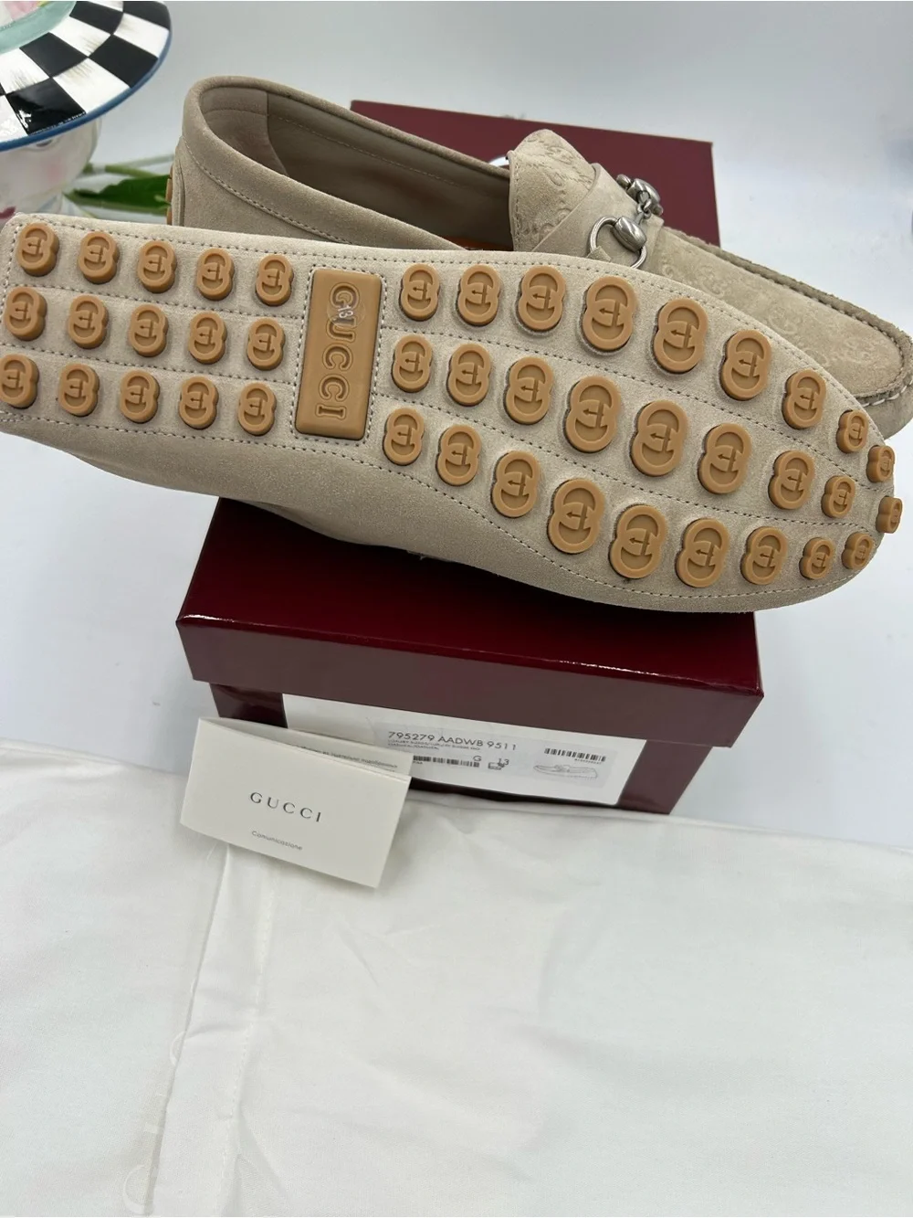 Men's Gucci GG logo suede driver loafers size 13 fits 13.5 US made in Italy - Picture 10 of 11